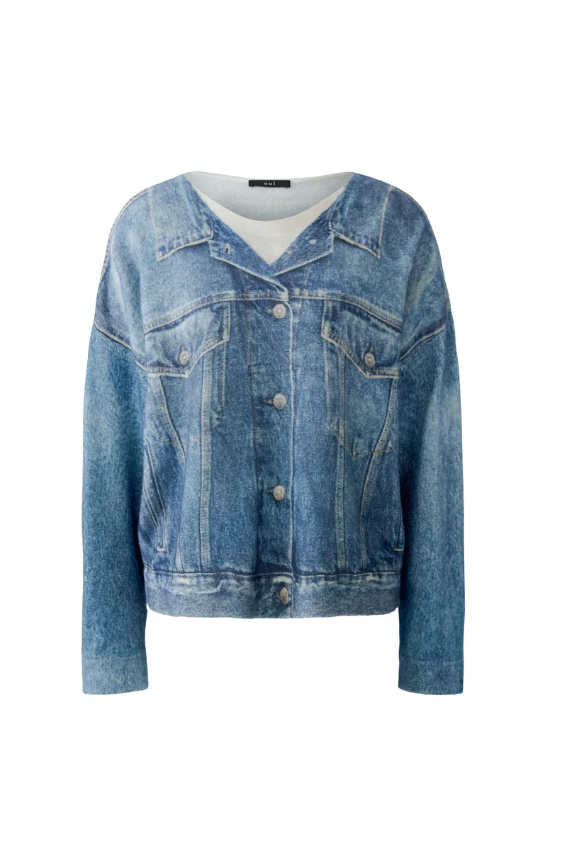 Pull à imprimé trompe-l’œil effet denim