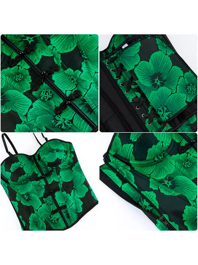 Vintage Sweetheart Floral Schnürkorsett mit Froschknopfverschluss und Stäbchen