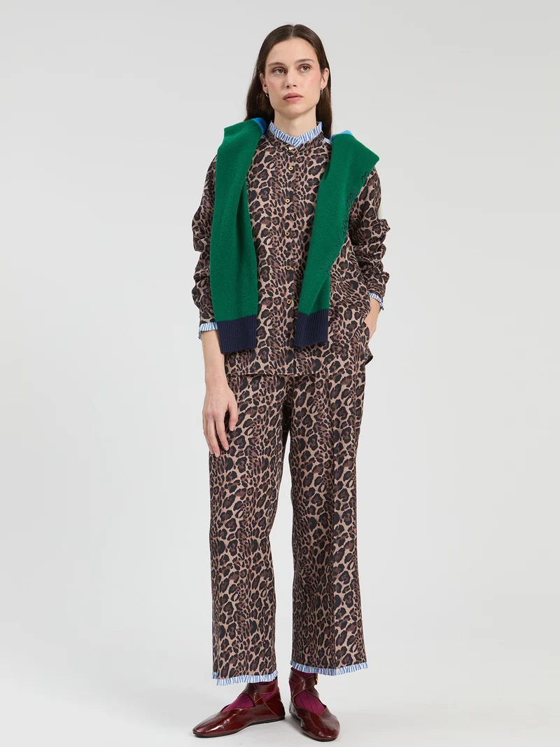 Chemise à imprimé léopard et détails rayés Diana