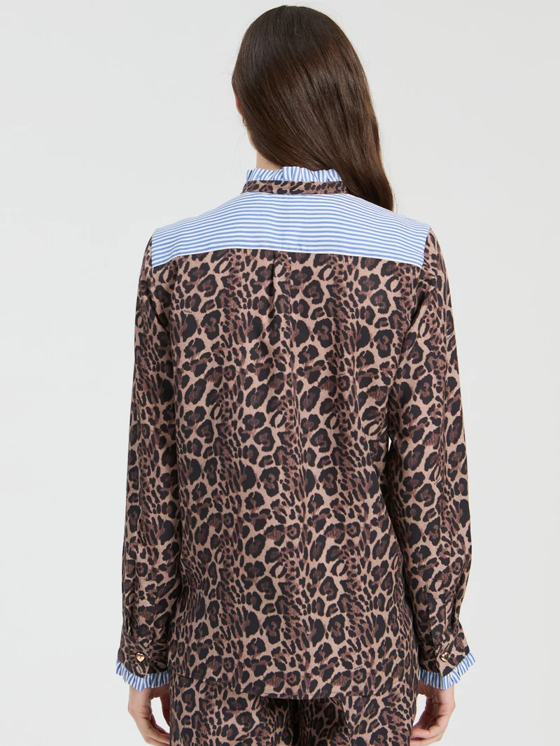 Chemise à imprimé léopard et détails rayés Diana