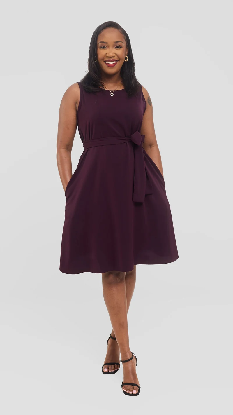 Vivo Basic Sleeveless Tent Dress in Crepe - Mulberry