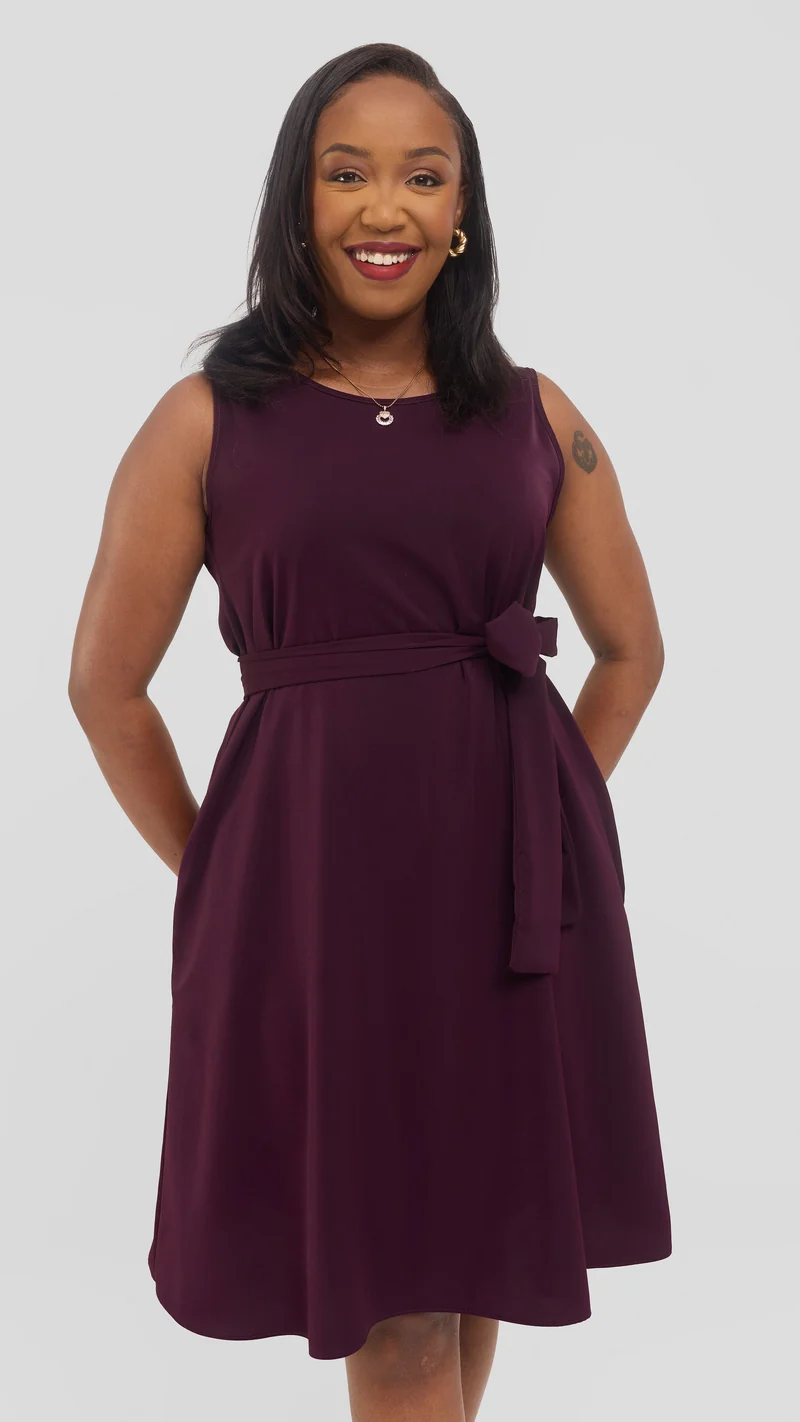 Vivo Basic Sleeveless Tent Dress in Crepe - Mulberry