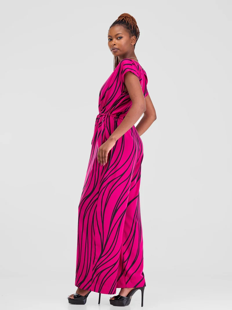 Vivo Sakari Drop Shoulder Jumpsuit - Hot Pink Sari Print