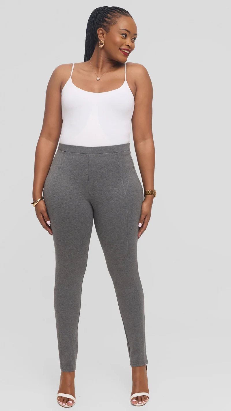 Vivo Basic Panelled Leisure Pants in Ponte - Grey