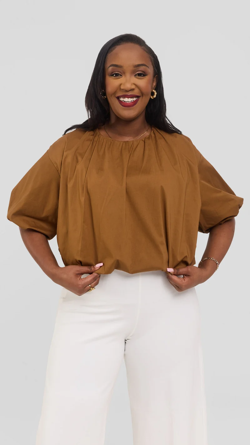 Safari by Vivo Wide Sleeve Top in Cotton - Dark Tan
