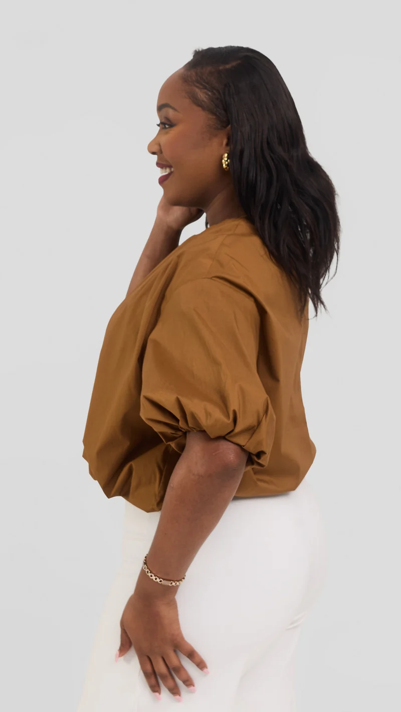 Safari by Vivo Wide Sleeve Top in Cotton - Dark Tan