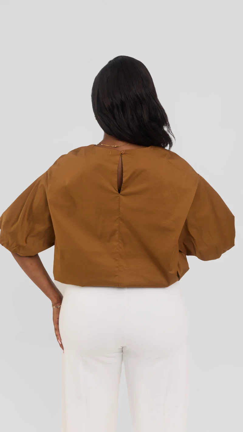 Safari by Vivo Wide Sleeve Top in Cotton - Dark Tan