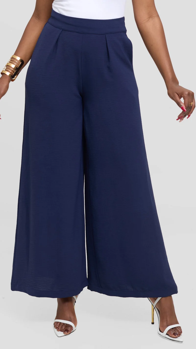 Vivo Wide Leg Pants in Textured Crepe - Navy