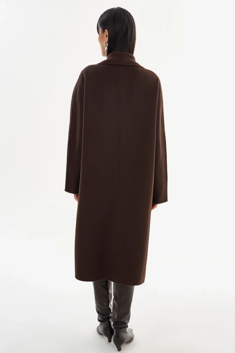 Manteau long en laine double face à col châle Thara