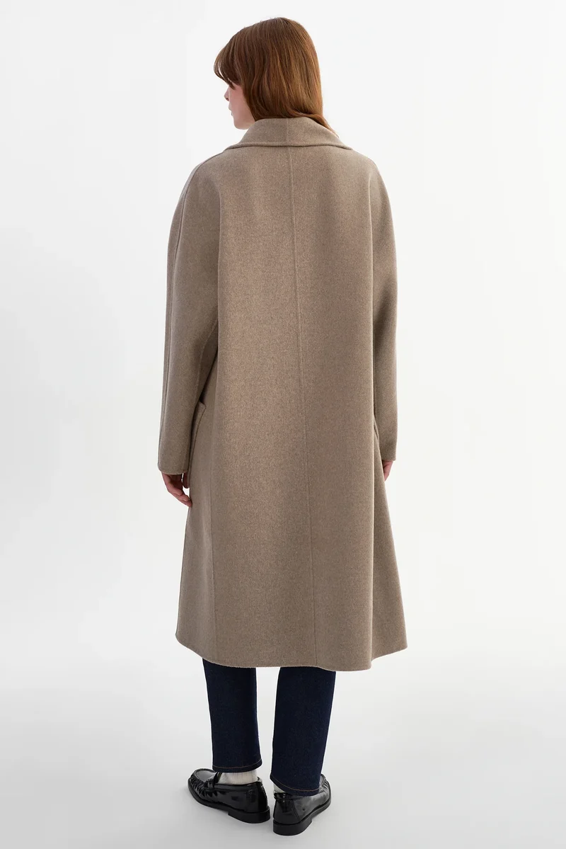 Manteau long en laine double face à col châle Thara