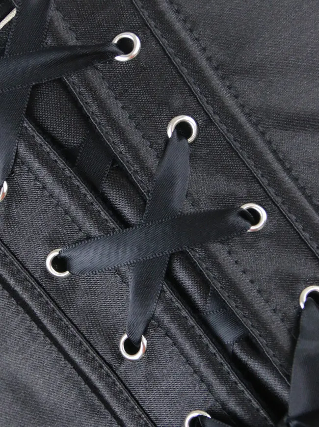 Charmian Gothic Punk Überbrustkorsett aus Satin mit Reißverschluss und Schnallen