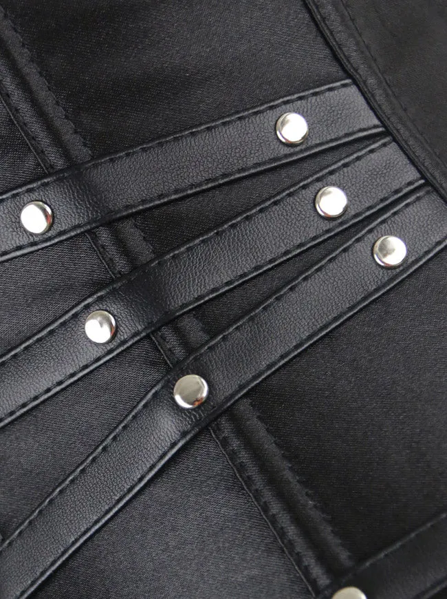 Charmian Gothic Punk Überbrustkorsett aus Satin mit Reißverschluss und Schnallen