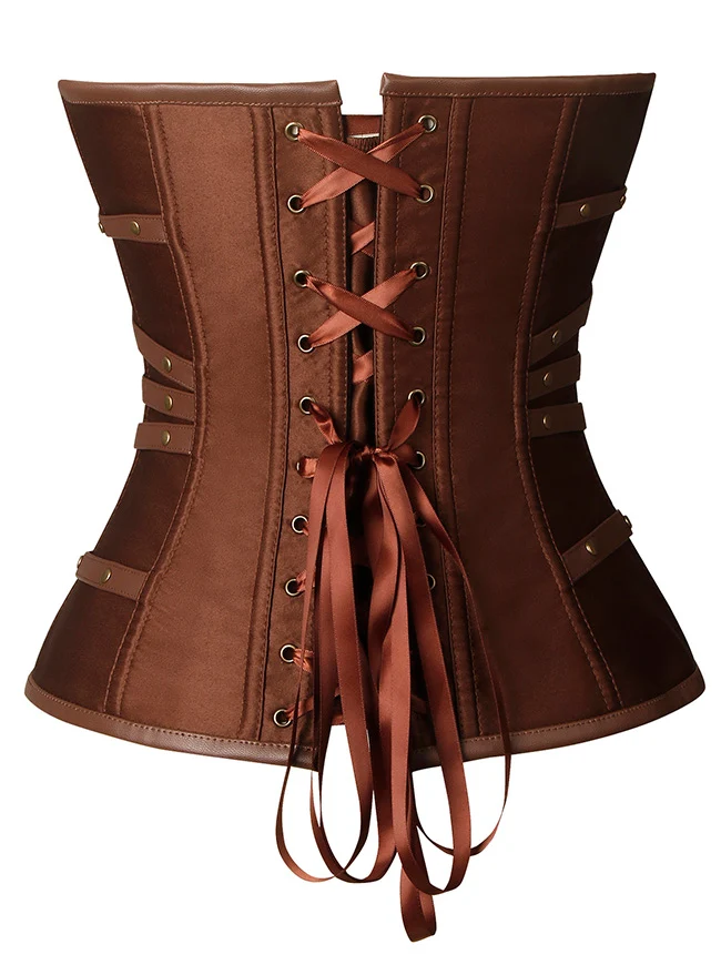 Charmian Gothic Punk Überbrustkorsett aus Satin mit Reißverschluss und Schnallen