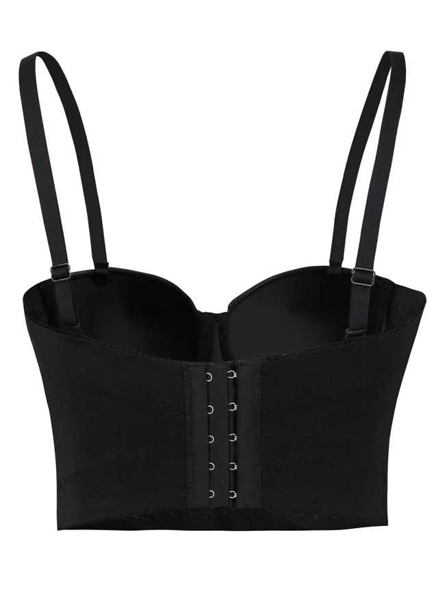 Spaghettiträger PU Leder Bustier Reißverschluss Korsett Crop Top BH