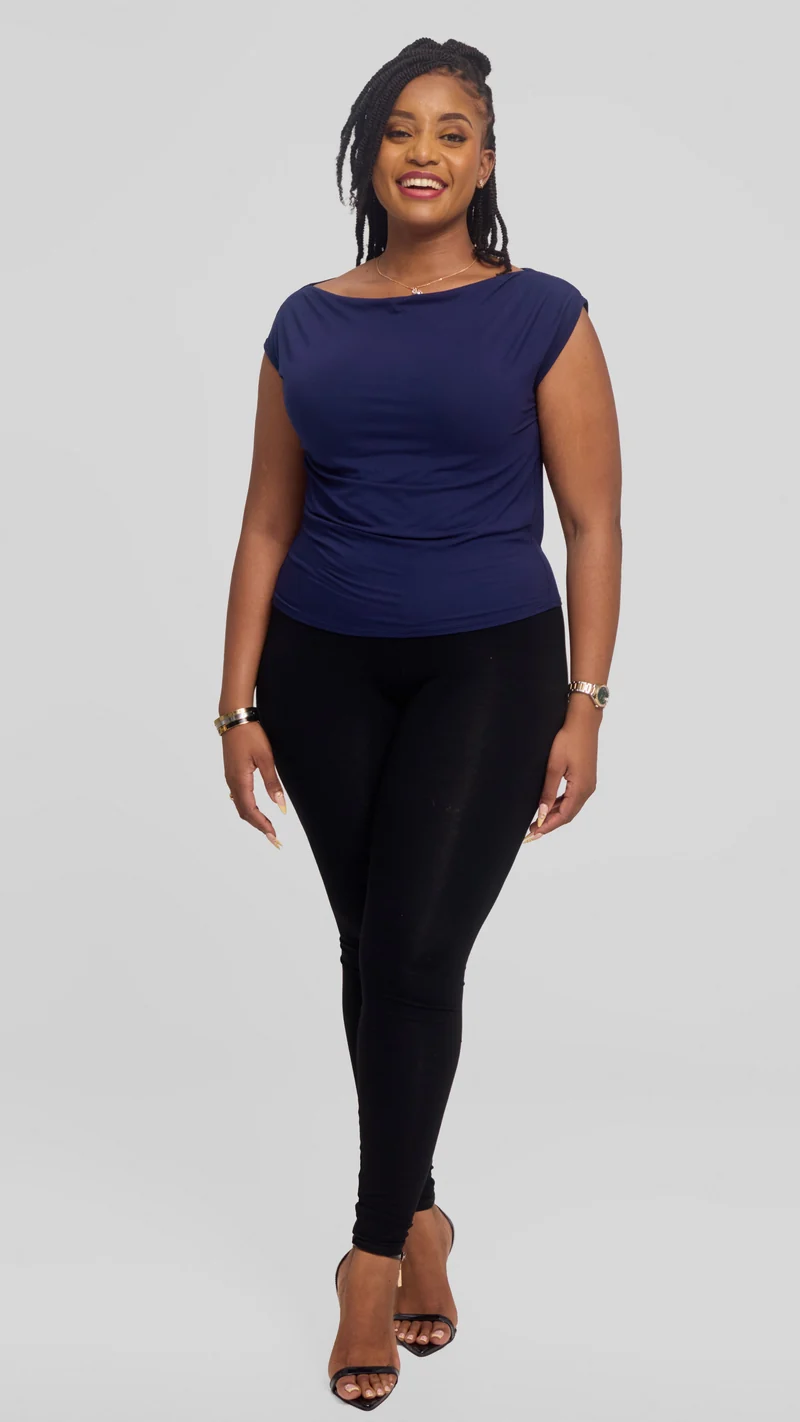 Vivo Side Pleat Top in Jersey - Navy