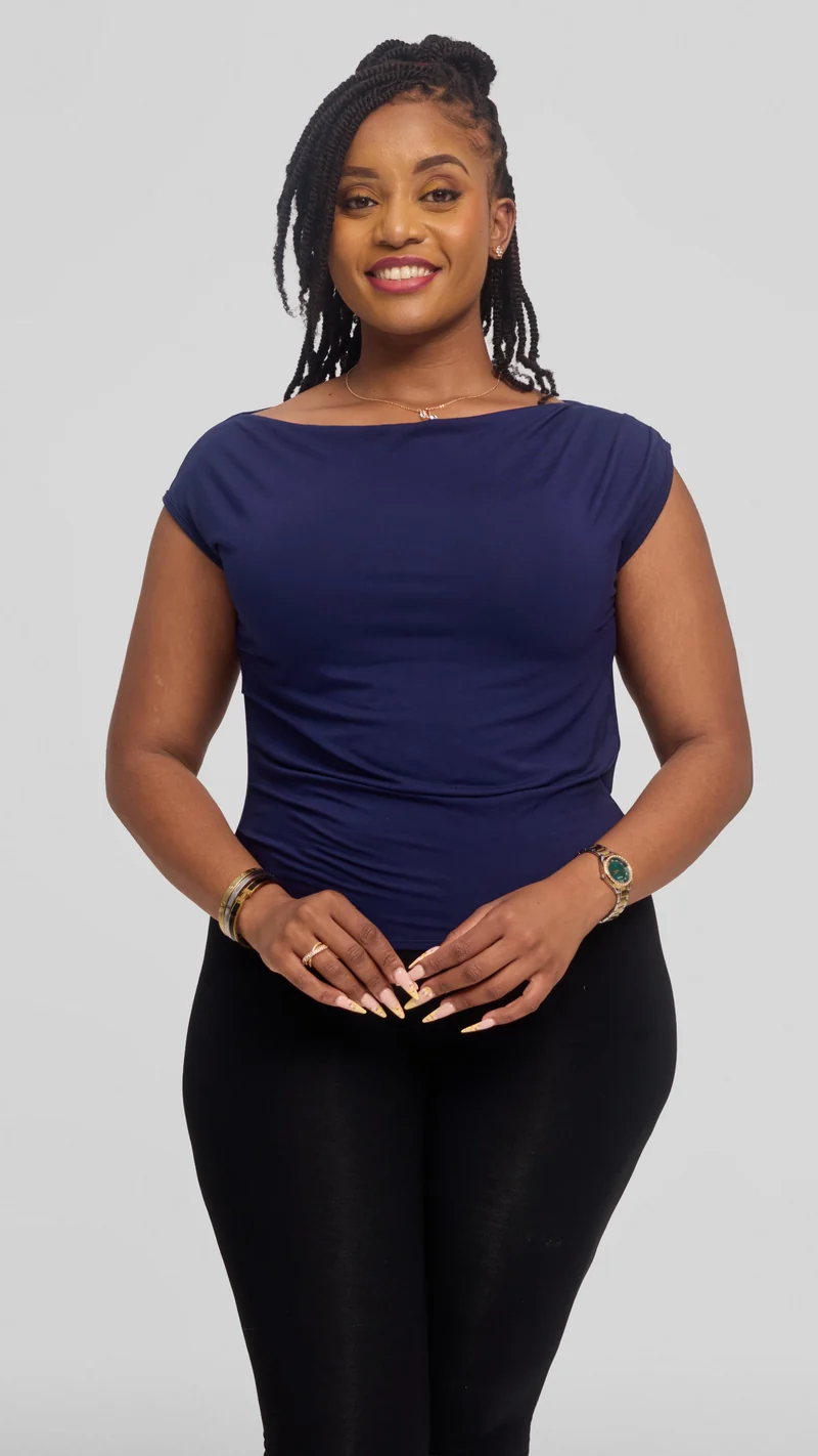Vivo Side Pleat Top in Jersey - Navy