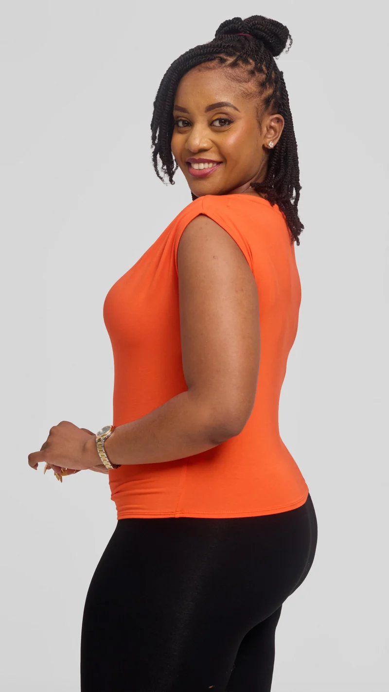 Vivo Side Pleat Top in Jersey - Orange
