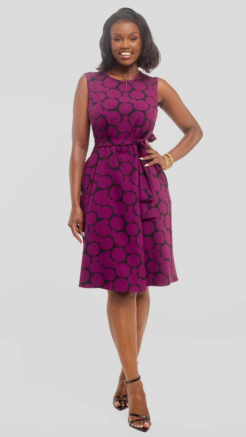 Vivo Niari Sleeveless Tent Dress in Crepe - Mulberry / Black Tumi Print