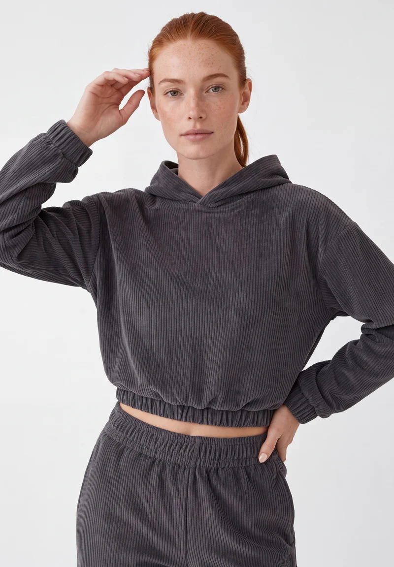 Cropped Cord-Hoodie aus Bio-Baumwolle