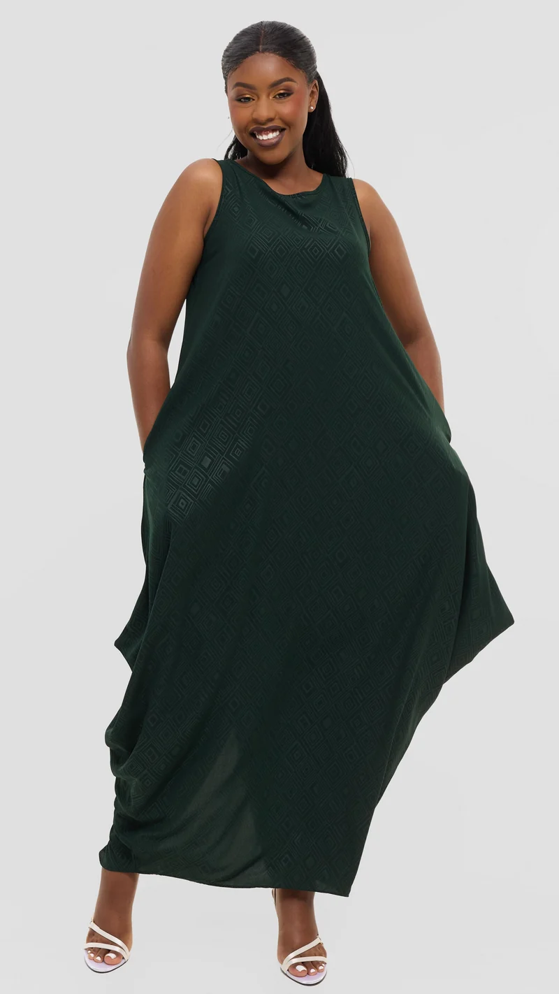 Vivo Seli Maxi Dress in Crepe - Dark Green Geometric