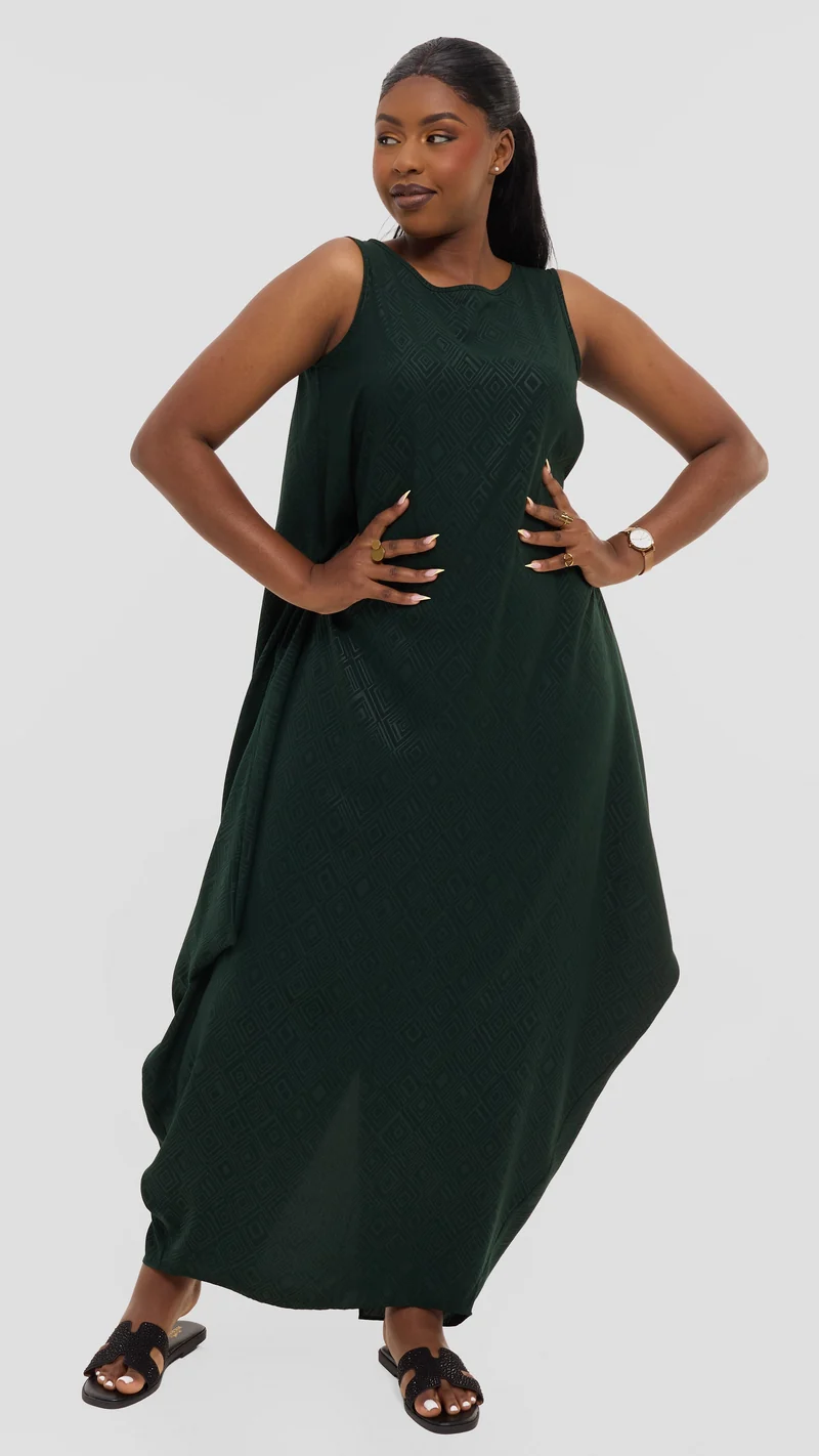 Vivo Seli Maxi Dress in Crepe - Dark Green Geometric