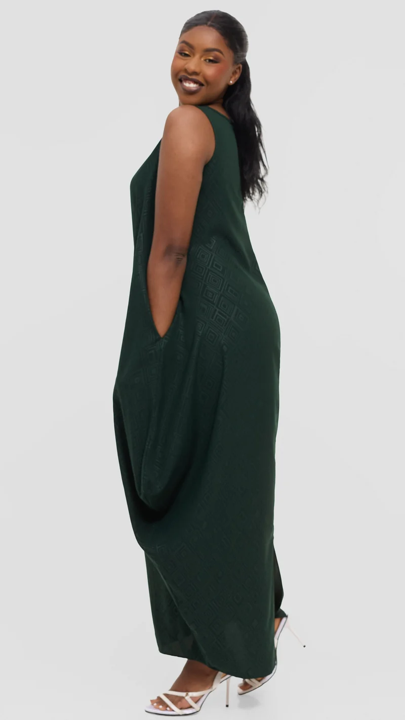 Vivo Seli Maxi Dress in Crepe - Dark Green Geometric