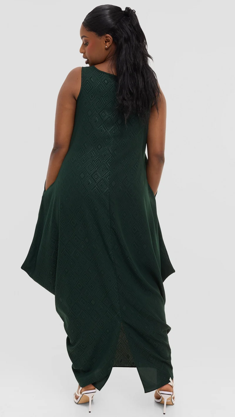 Vivo Seli Maxi Dress in Crepe - Dark Green Geometric