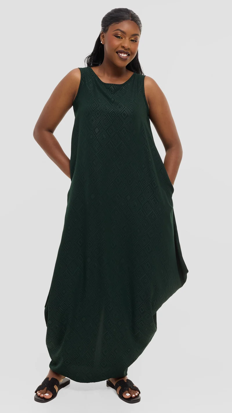 Vivo Seli Maxi Dress in Crepe - Dark Green Geometric