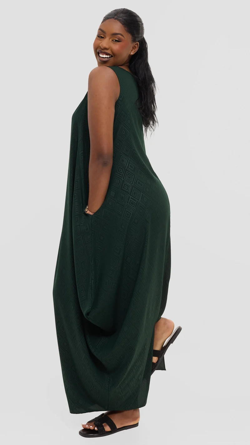Vivo Seli Maxi Dress in Crepe - Dark Green Geometric