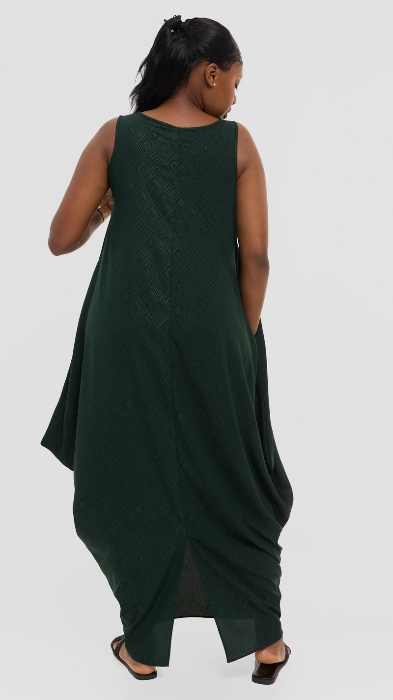 Vivo Seli Maxi Dress in Crepe - Dark Green Geometric