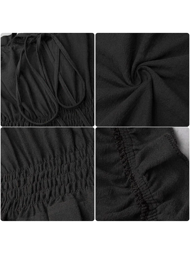 Renaissance Mittelalterliches schulterfreies, gesmoktes Bauernkleid mit langen Ärmeln