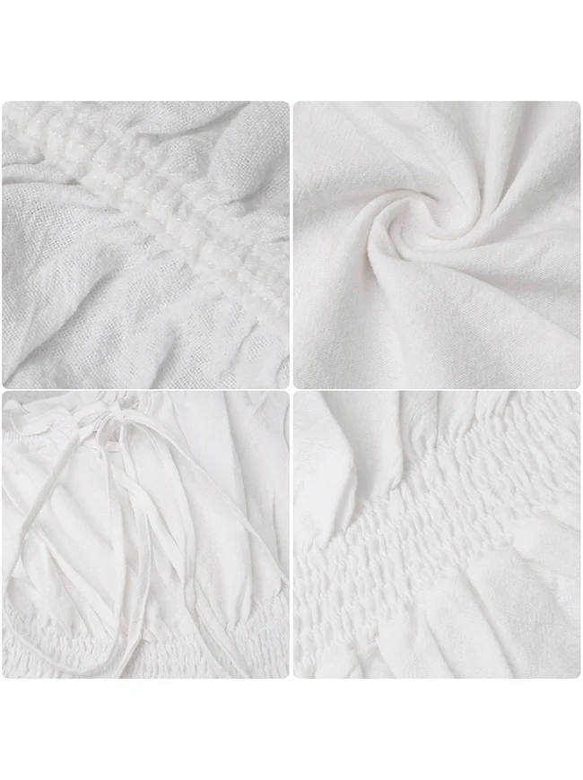 Renaissance Mittelalterliches schulterfreies, gesmoktes Bauernkleid mit langen Ärmeln