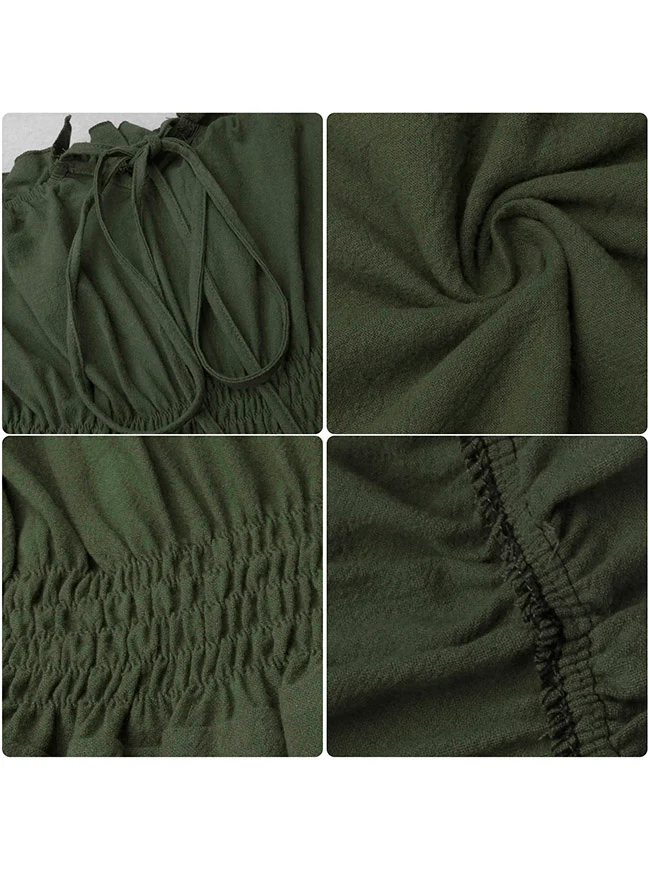 Renaissance Mittelalterliches schulterfreies, gesmoktes Bauernkleid mit langen Ärmeln
