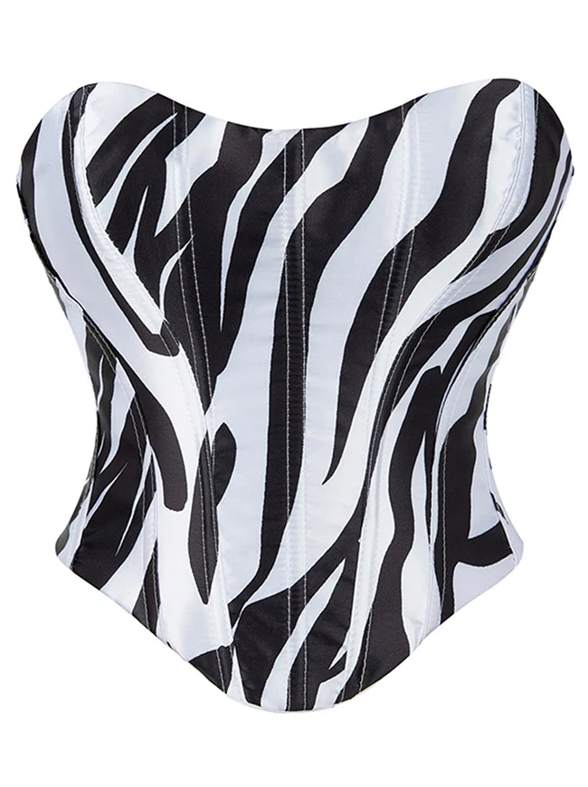 Y2K trägerloses Zebra-Print-Schnür-Overbust-Korsett-Top