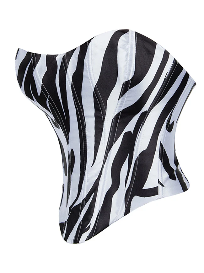 Y2K trägerloses Zebra-Print-Schnür-Overbust-Korsett-Top