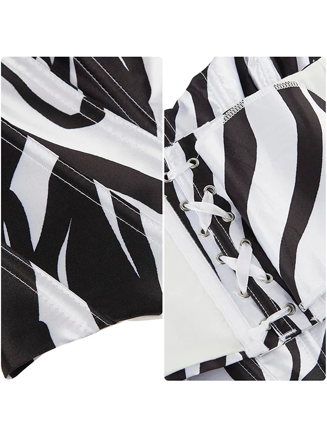 Y2K trägerloses Zebra-Print-Schnür-Overbust-Korsett-Top