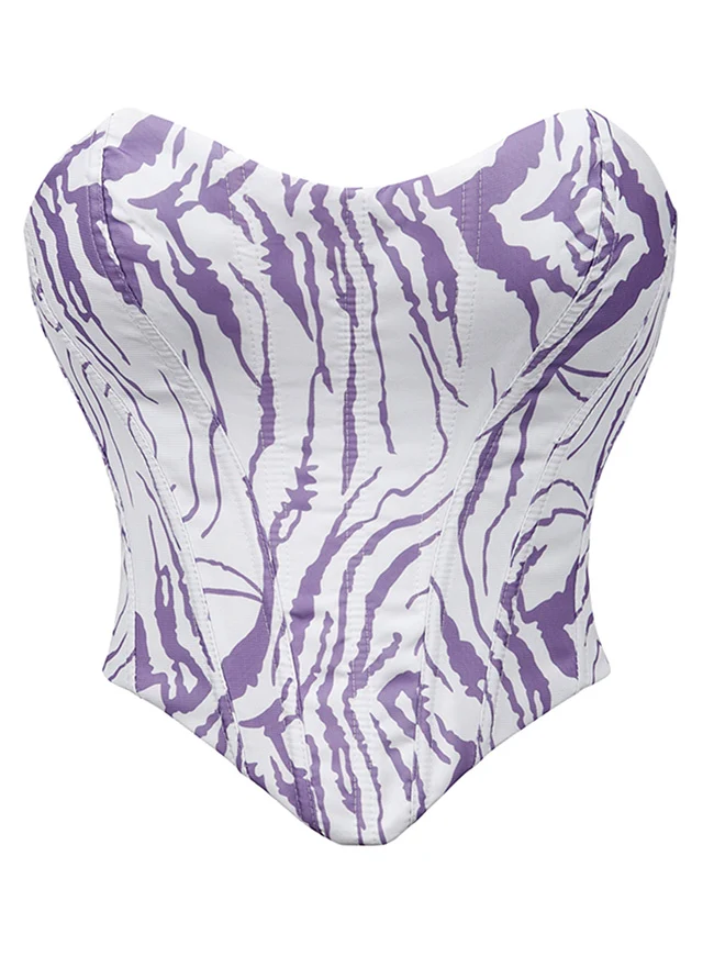 Y2K trägerloses Zebra-Print-Schnür-Overbust-Korsett-Top