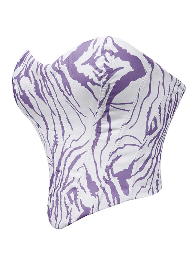 Y2K trägerloses Zebra-Print-Schnür-Overbust-Korsett-Top