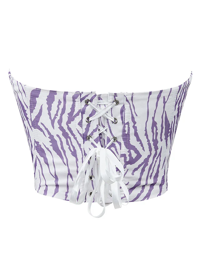 Y2K trägerloses Zebra-Print-Schnür-Overbust-Korsett-Top