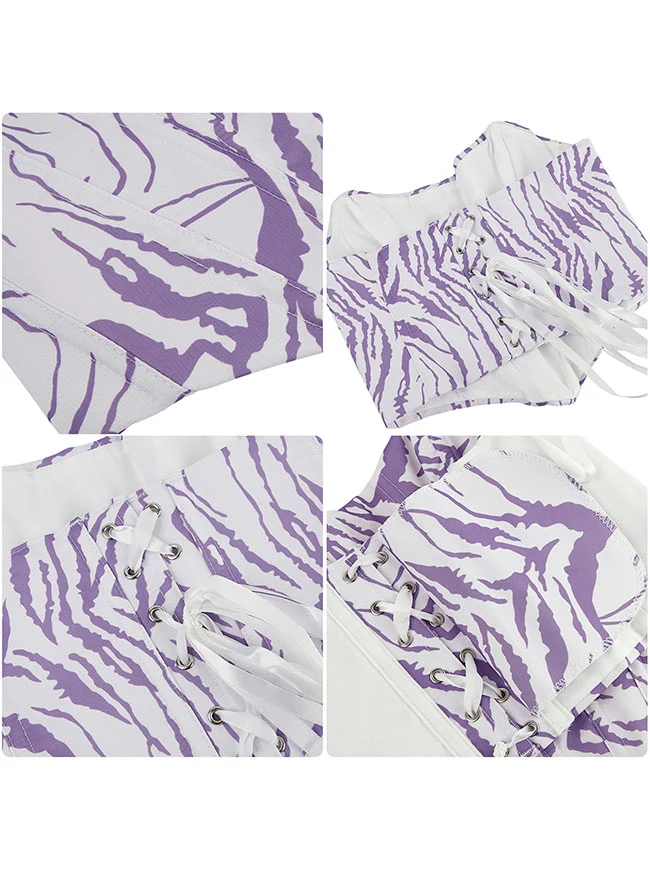 Y2K trägerloses Zebra-Print-Schnür-Overbust-Korsett-Top