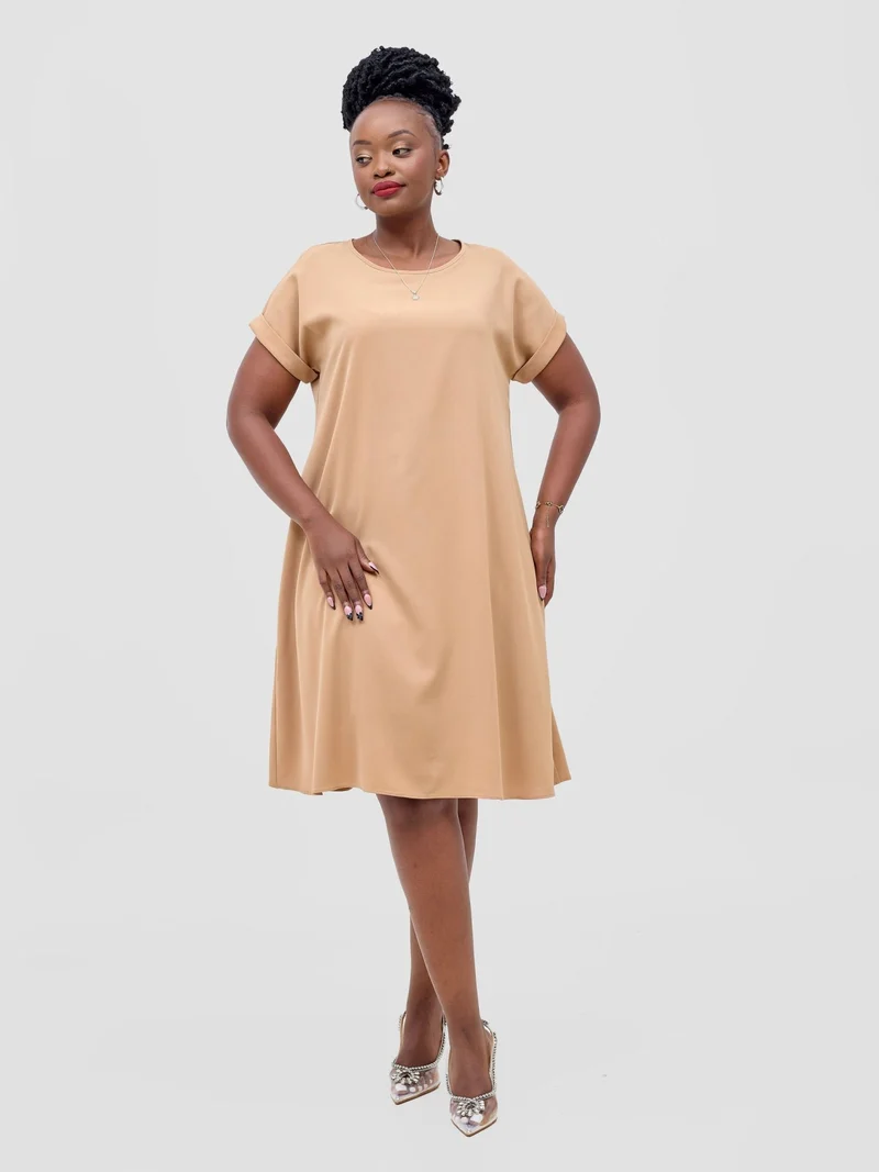 Vivo Pesi Drop Shoulder Tent Dress - Light Tan