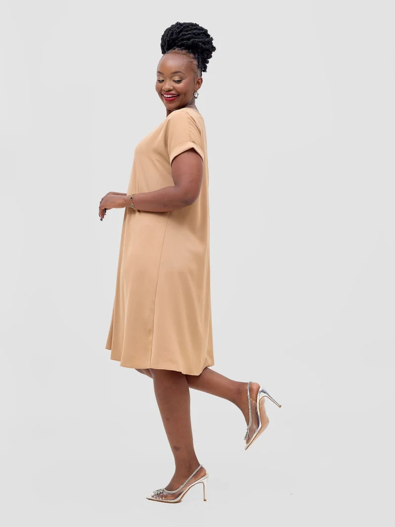 Vivo Pesi Drop Shoulder Tent Dress - Light Tan