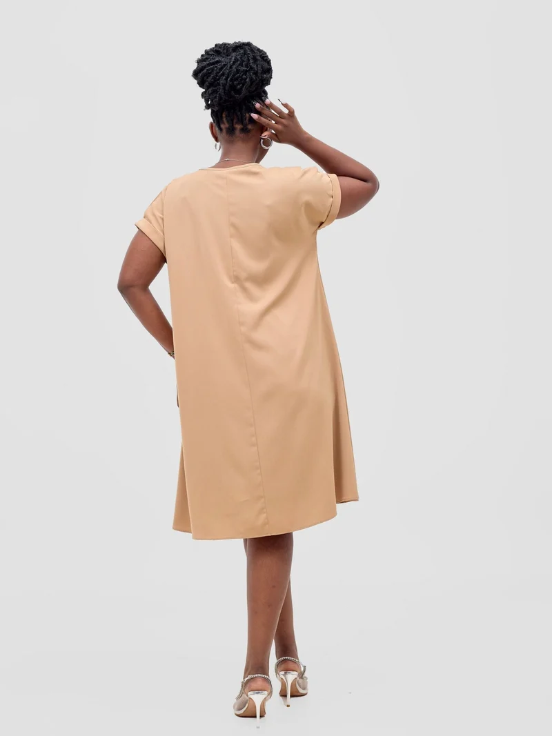 Vivo Pesi Drop Shoulder Tent Dress - Light Tan