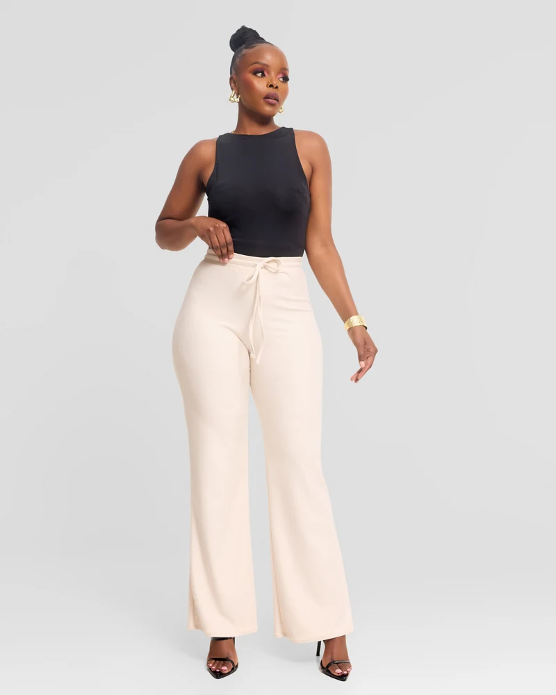 Vivo Selah Straight Pants in Rib Sweater - Buttermilk