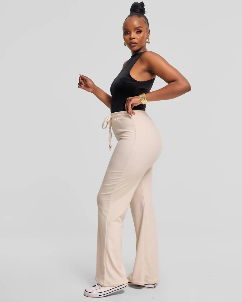 Vivo Selah Straight Pants in Rib Sweater - Buttermilk