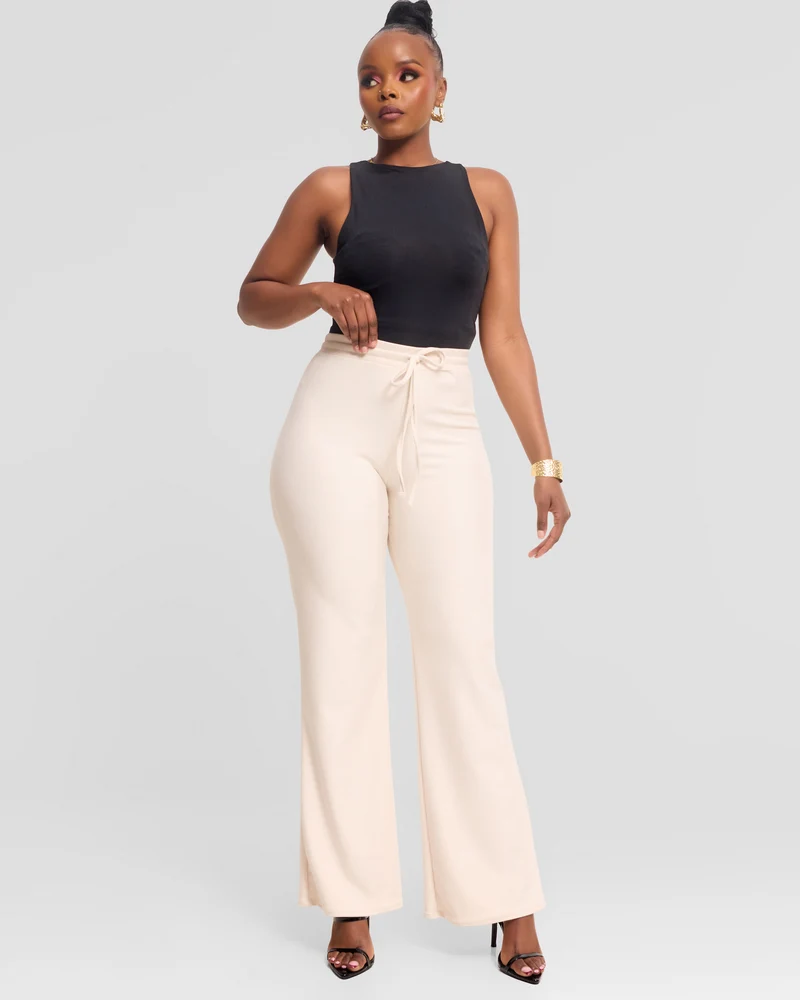 Vivo Selah Straight Pants in Rib Sweater - Buttermilk