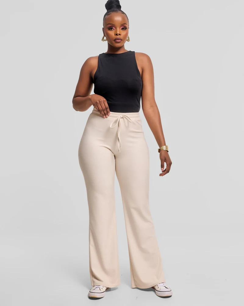 Vivo Selah Straight Pants in Rib Sweater - Buttermilk