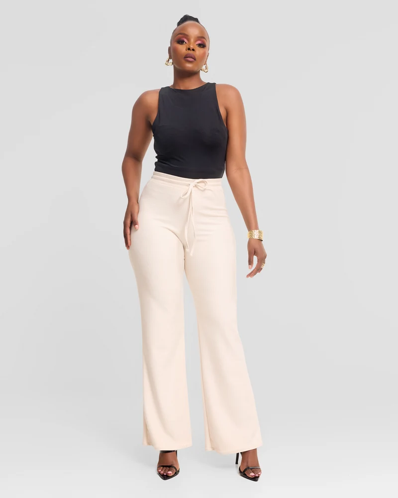 Vivo Selah Straight Pants in Rib Sweater - Buttermilk