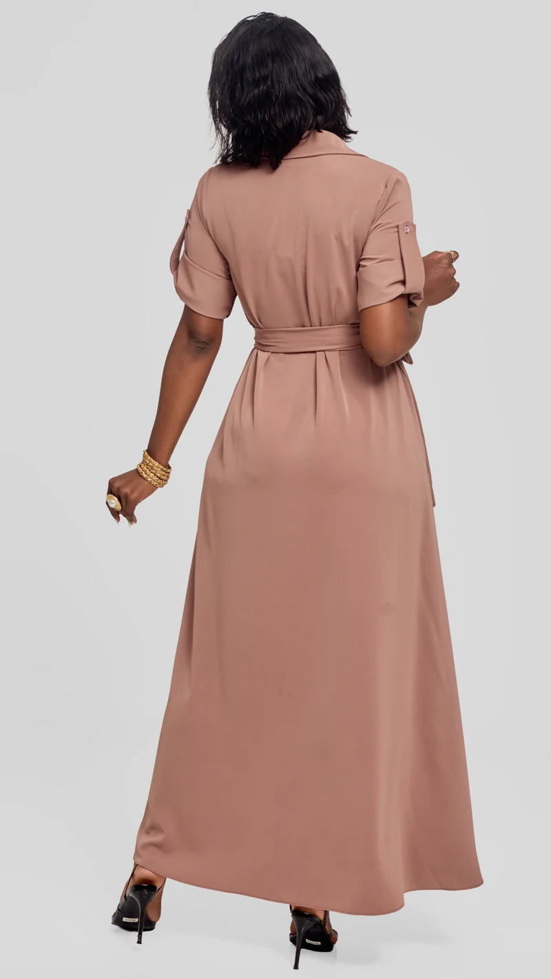 Vivo Yumi Maxi Shirt Dress in Crepe - Taupe
