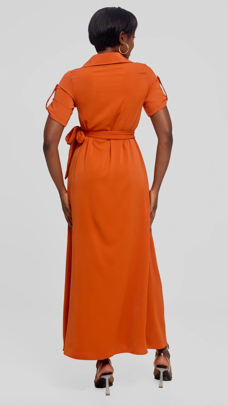Vivo Yumi Maxi Shirt Dress in Crepe - Burnt Orange